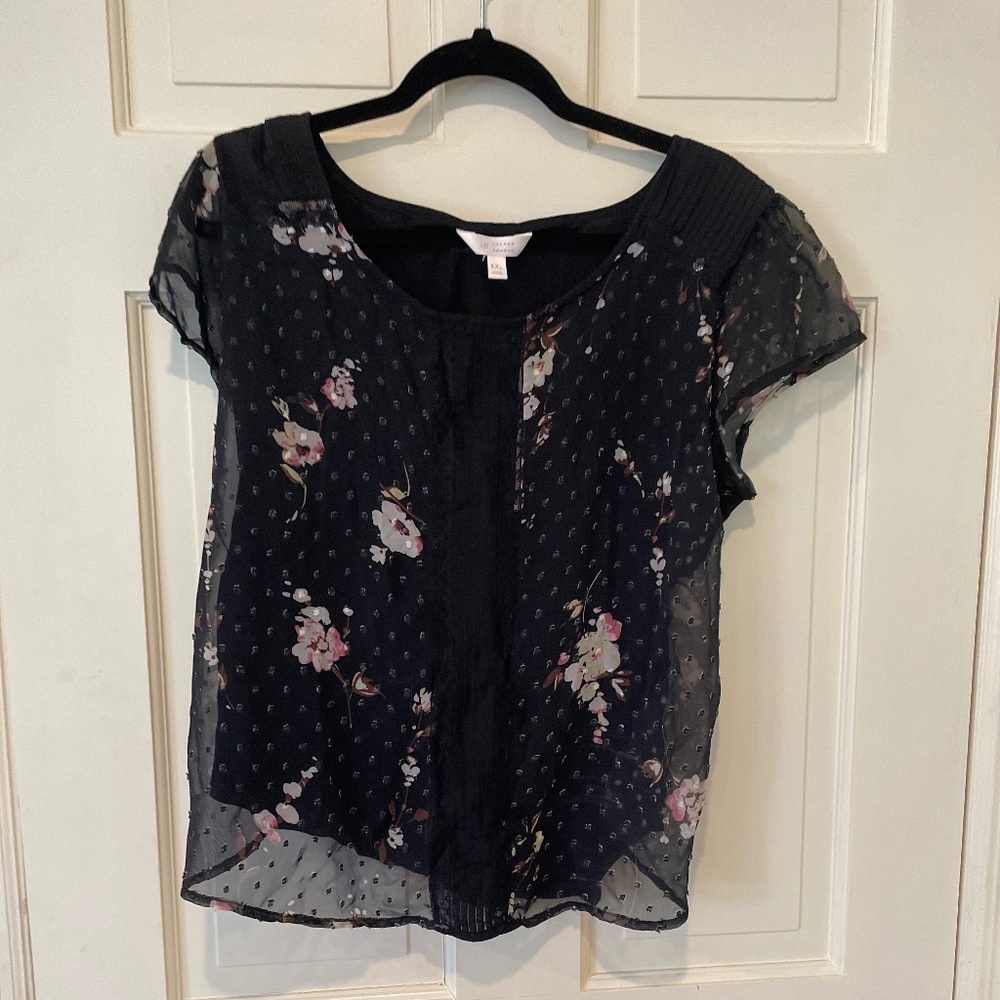Short Sleeve Black Floral Blouse